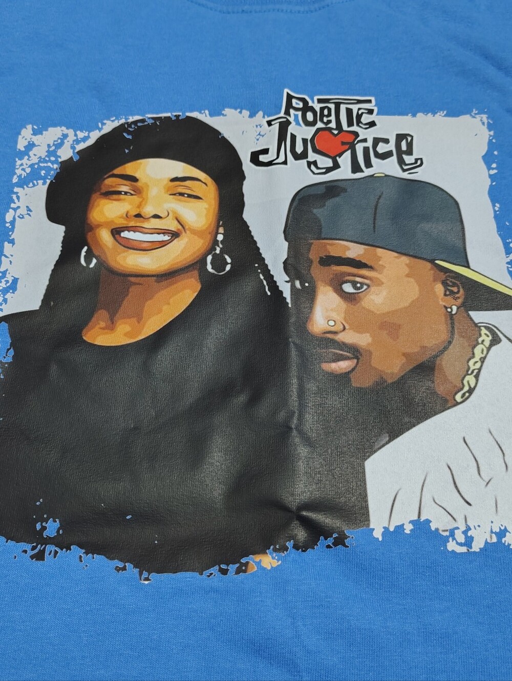 Poetic Justice 2Pac Janet Jackson Royal Blue Crewneck T-shirt Size Medium New